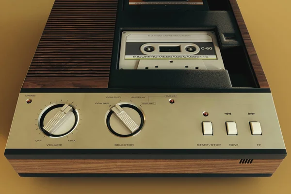 a vintage answering machine, with a tape to record messages